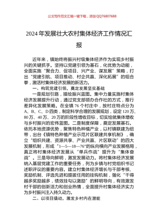2024年发展壮大农村集体经济工作情况汇报