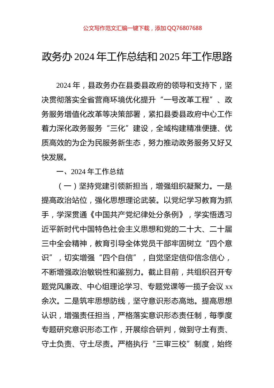 政务办2024年工作总结和2025年工作思路_第1页