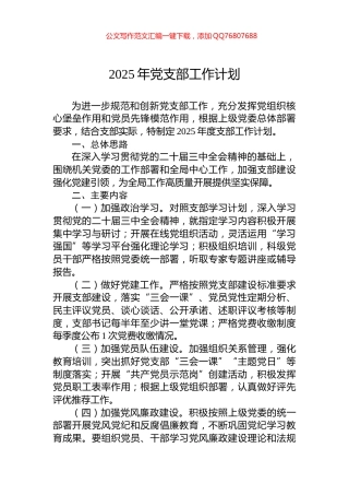 2025年党支部工作计划
