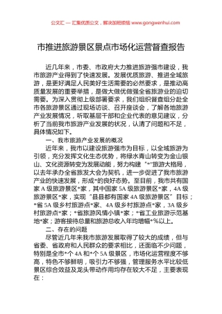 市推进旅游景区景点市场化运营督查报告