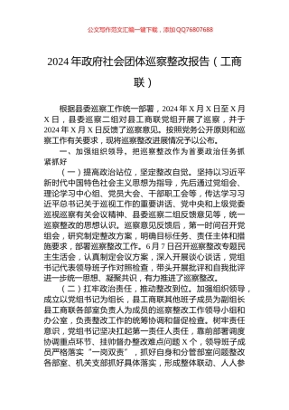 2024年政府社会团体巡察整改报告（工商联）