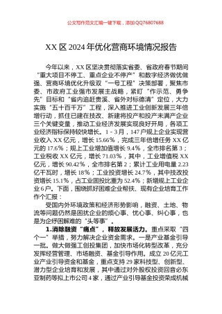 XX区2024年优化营商环境情况报告