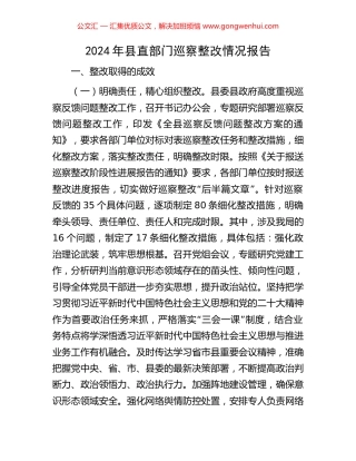 2024年县直部门巡察整改情况报告