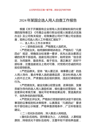 2024年某国企选人用人自查工作报告