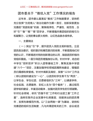 团市委关于“推优入党”工作情况的报告