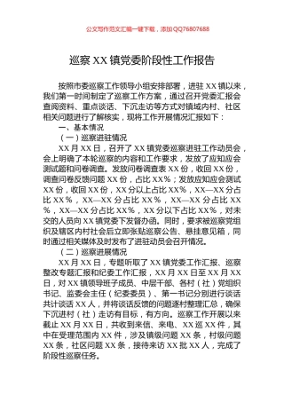 巡察XX镇党委阶段性工作报告