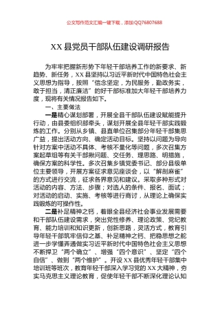 XX县党员干部队伍建设调研报告