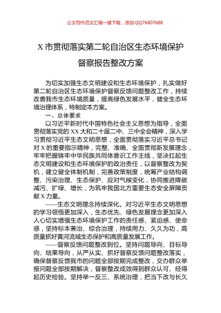 X市贯彻落实第二轮自治区生态环境保护督察报告整改方案