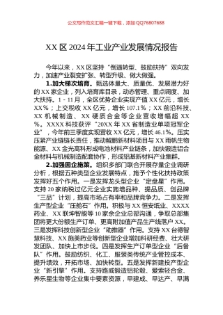 XX区2024年工业产业发展情况报告