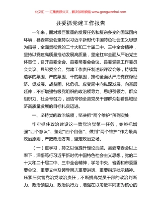 县委抓党建工作报告