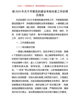 镇2024年关于开展党的建设考核自查工作的情况报告