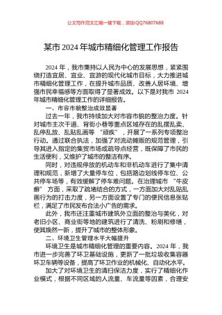 某市2024年城市精细化管理工作报告
