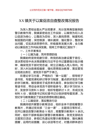 XX镇关于以案促改自查整改情况报告