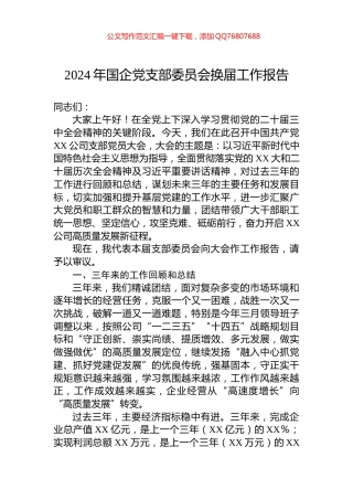 2024年国企党支部委员会换届工作报告