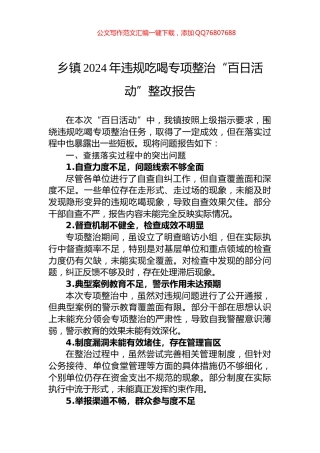 乡镇2024年违规吃喝专项整治“百日活动”整改报告