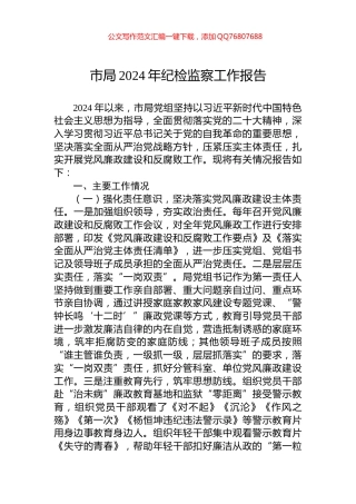 市局2024年纪检监察工作报告