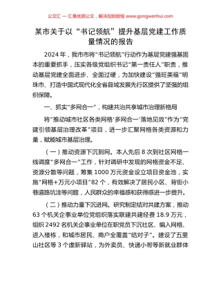 某市关于以“书记领航”提升基层党建工作质量情况的报告