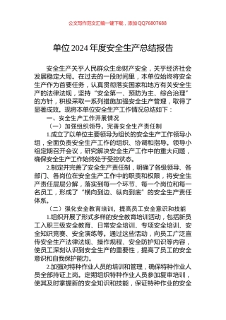 单位2024年度安全生产总结报告