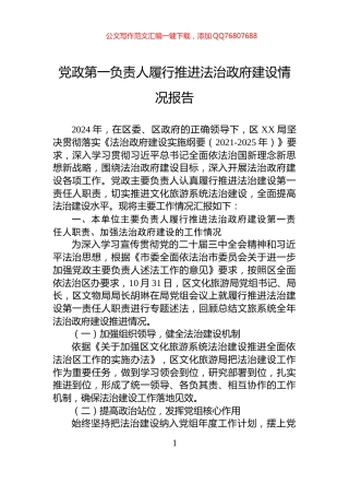 党政第一负责人履行推进法治政府建设情况报告