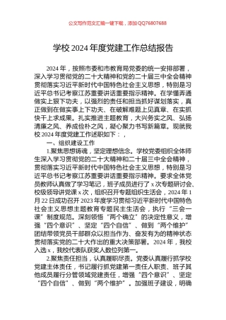 学校2024年度党建工作总结报告