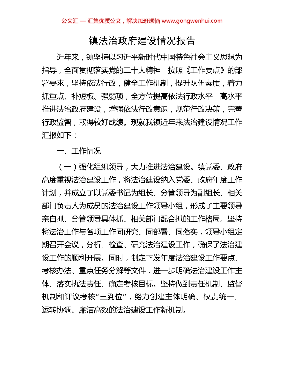 镇法治政府建设情况报告_第1页