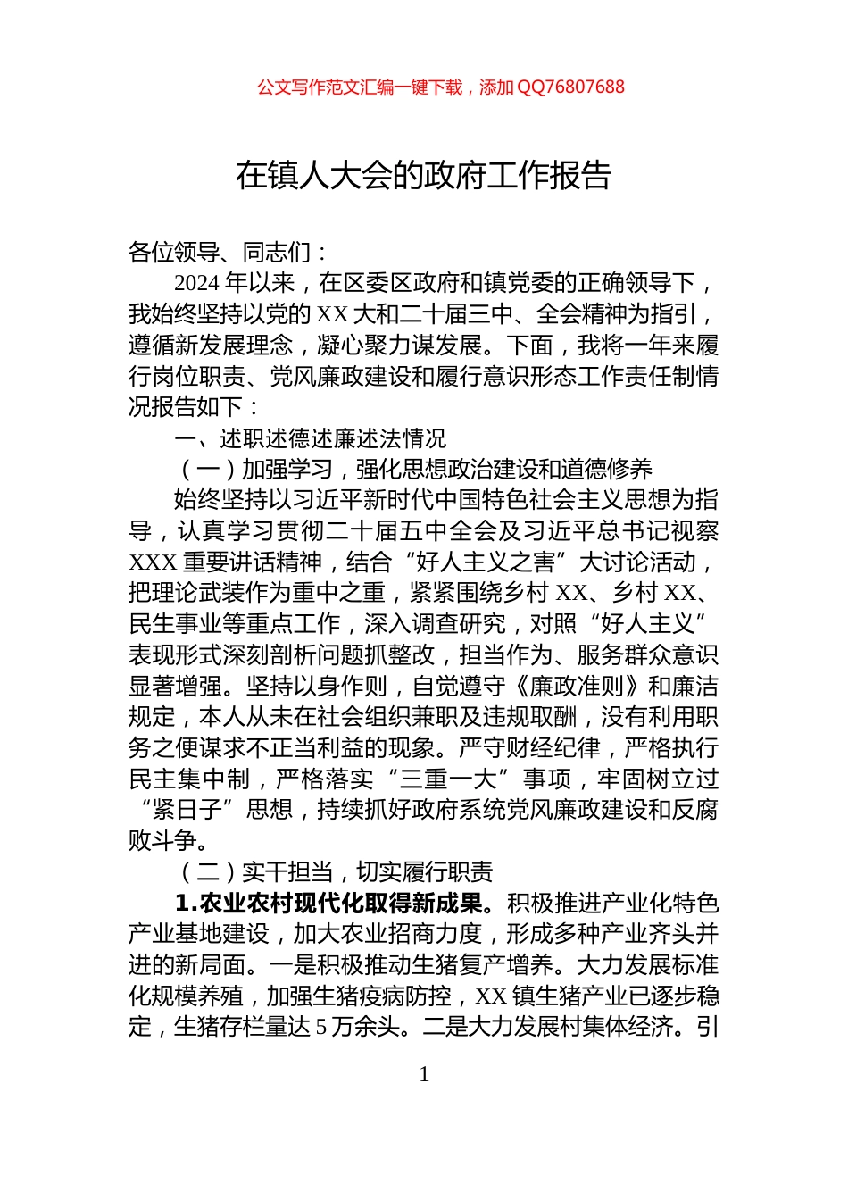 在镇人大会的政府工作报告_第1页