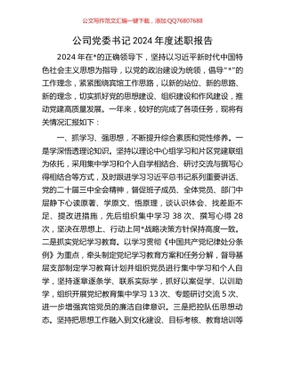 公司党委书记2024年度述职报告