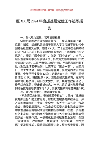 区XX局2024年度抓基层党建工作述职报告