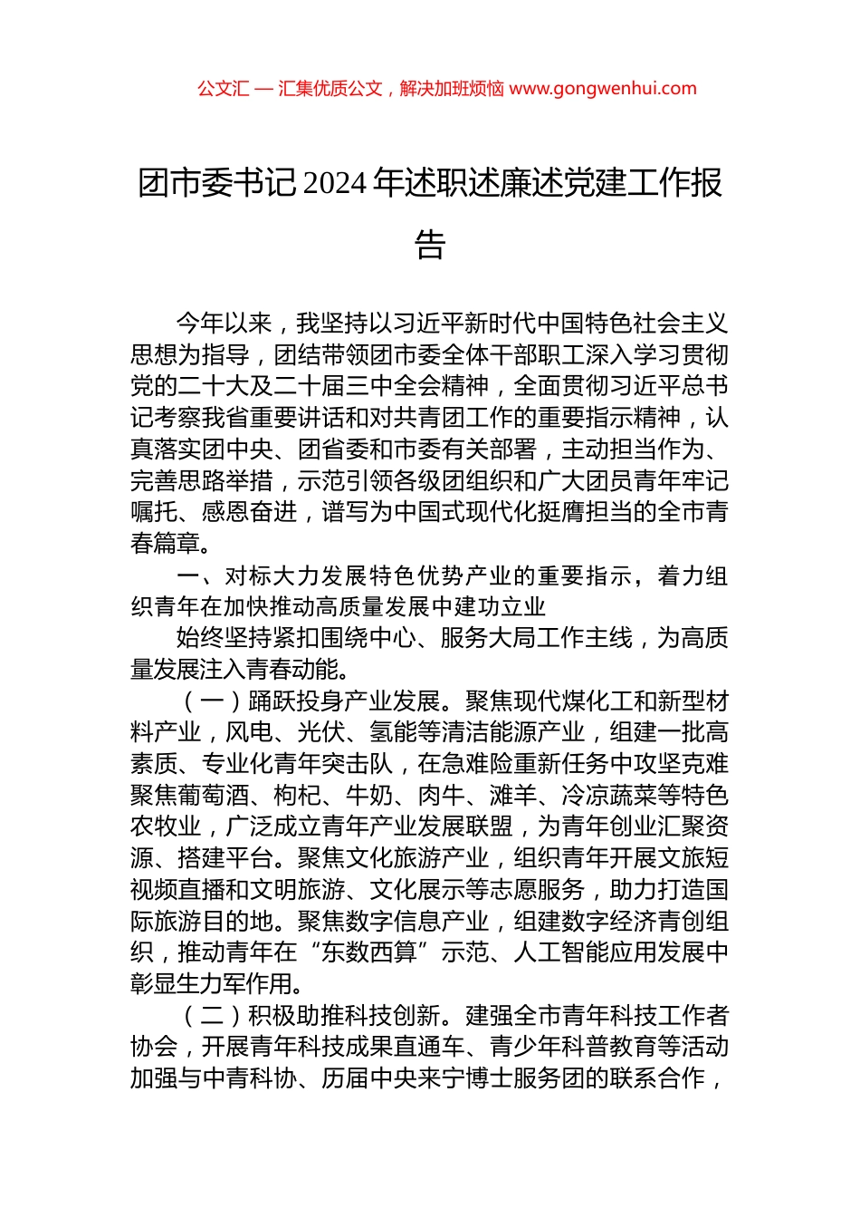 团市委书记2024年述职述廉述党建工作报告_第1页