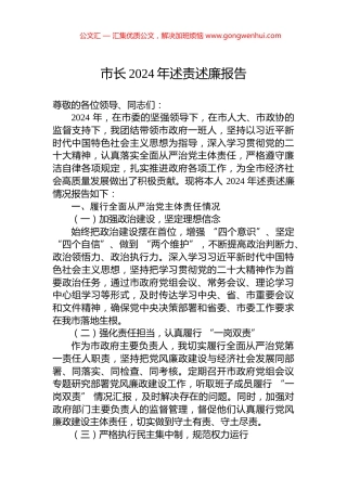 市长2024年述责述廉报告