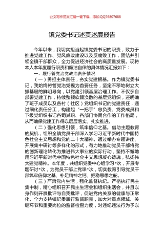 镇党委书记述责述廉报告