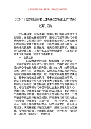 2024年度党组织书记抓基层党建工作情况述职报告