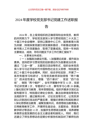 2024年度学校党支部书记党建工作述职报告