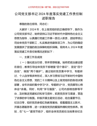 公司党支部书记2024年度落实党建工作责任制述职报告