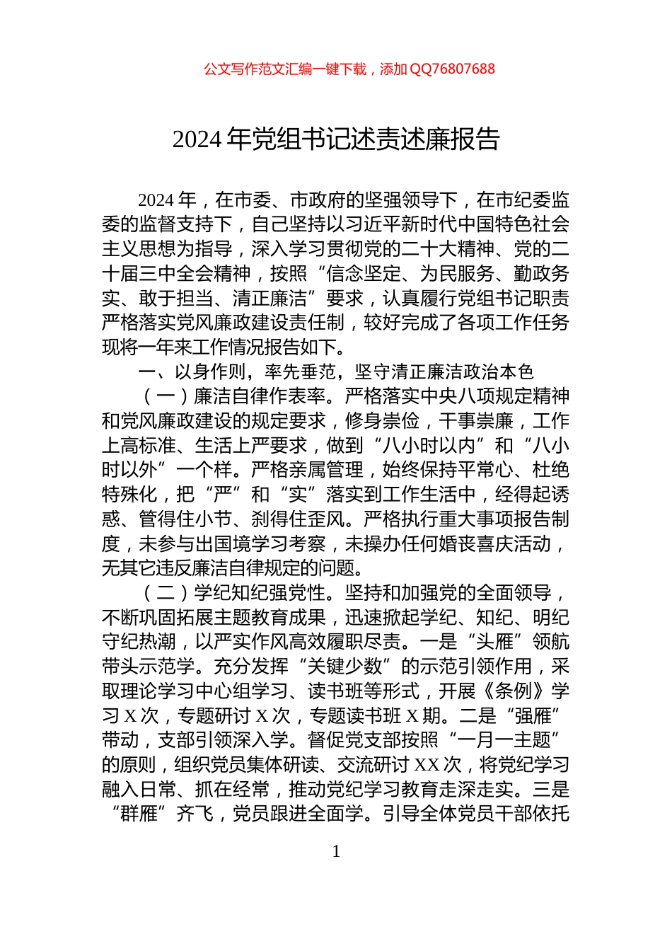 2024年党组书记述责述廉报告_第1页