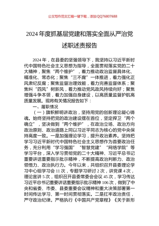 2024年度抓基层党建和落实全面从严治党述职述责报告