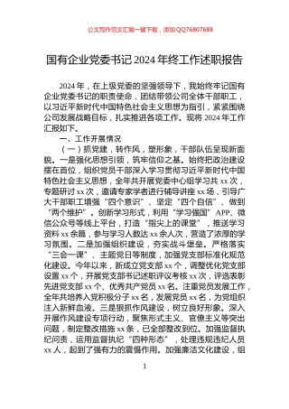 国有企业党委书记2024年终工作述职报告