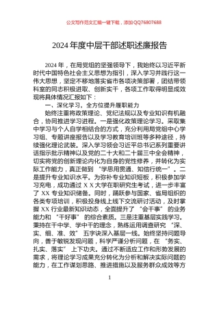 2024年度中层干部述职述廉报告