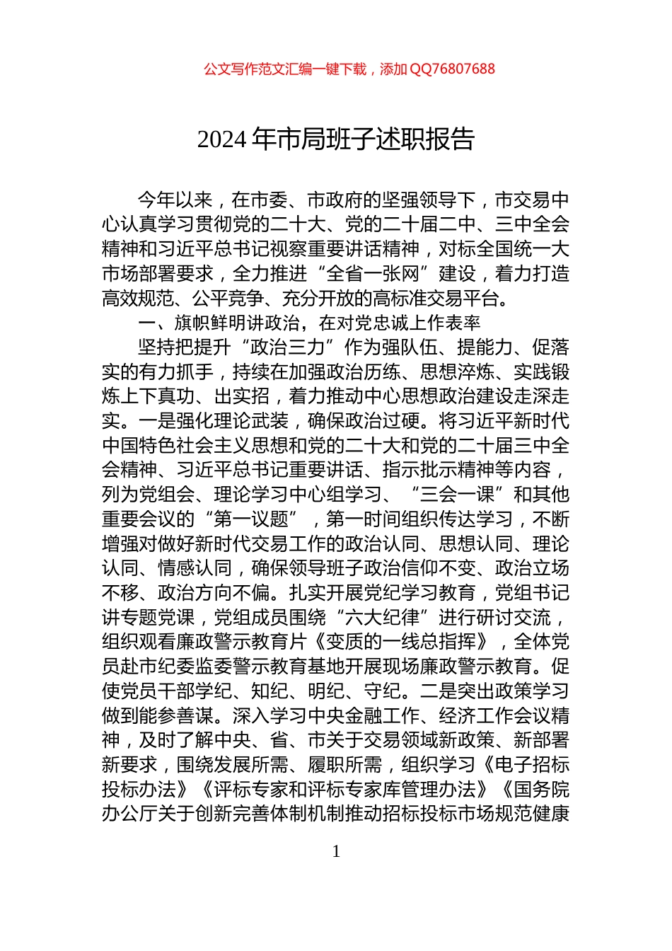 2024年市局班子述职报告_第1页