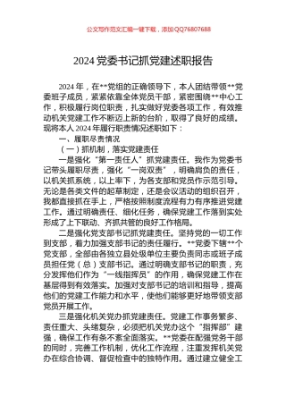 2024党委书记抓党建述职报告