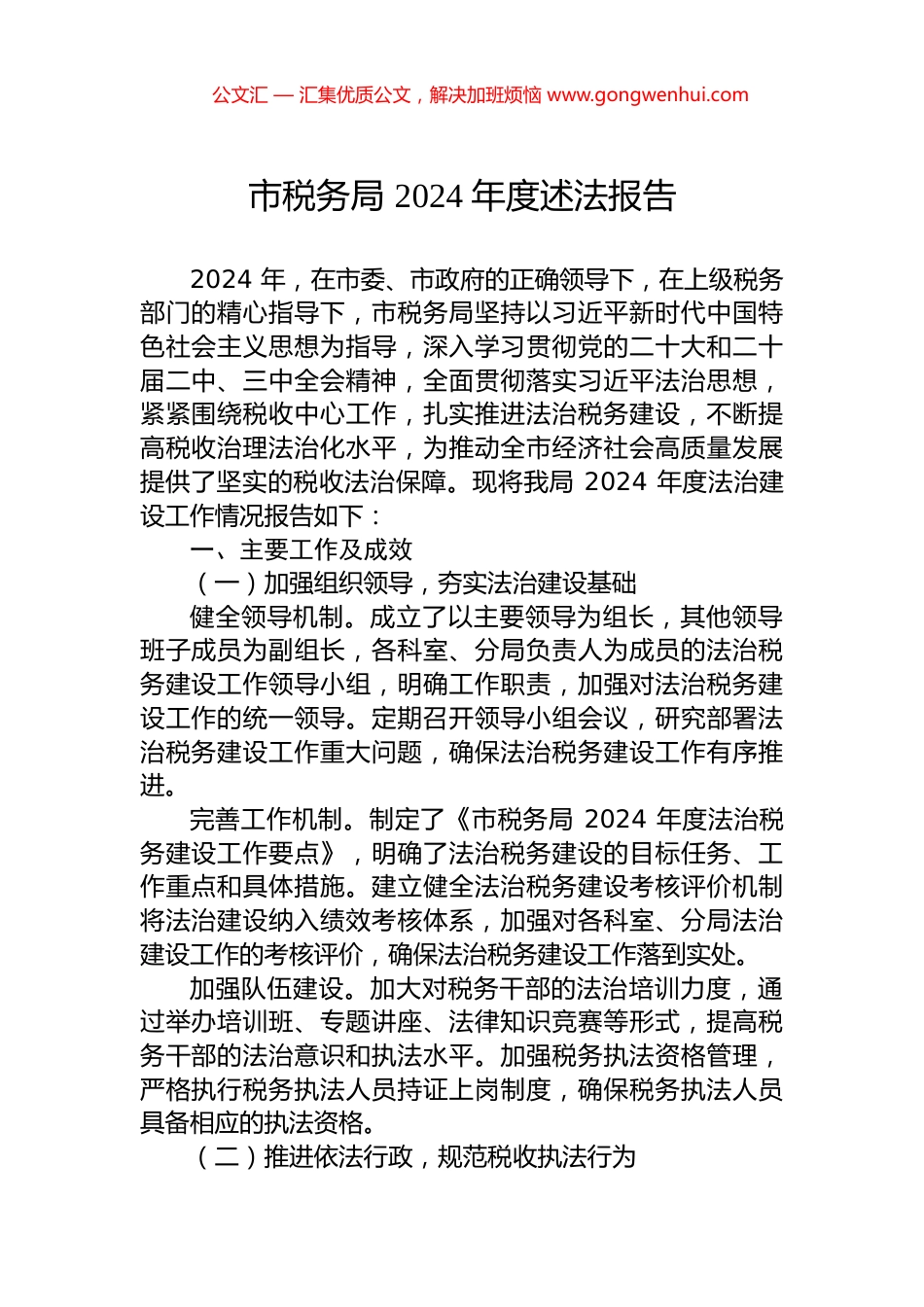 市税务局+2024+年度述法报告_第1页