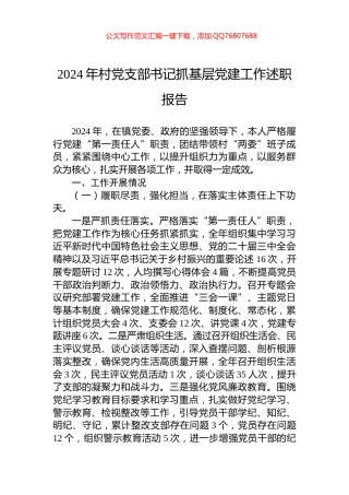 2024年村党支部书记抓基层党建工作述职报告