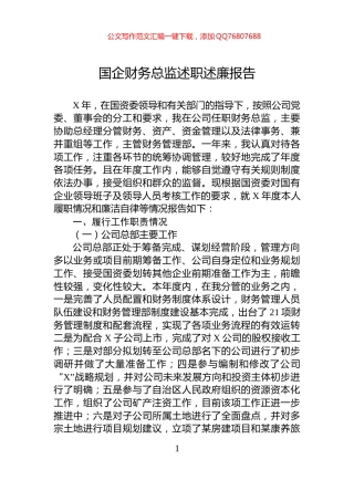 国企财务总监述职述廉报告