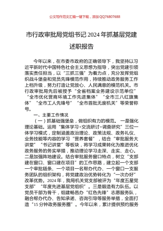 市行政审批局党组书记2024年抓基层党建述职报告
