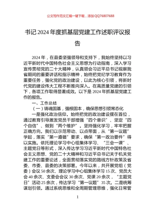 书记2024年度抓基层党建工作述职评议报告