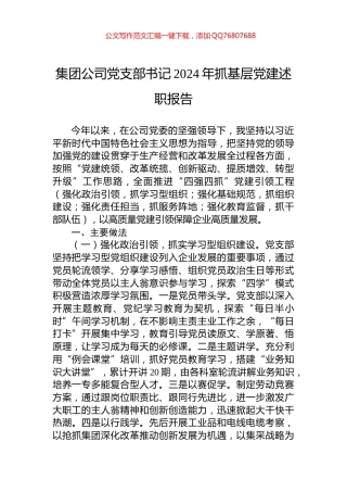 集团公司党支部书记2024年抓基层党建述职报告