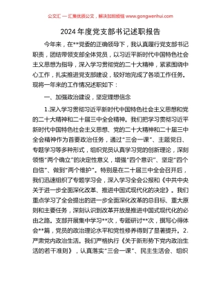 2024年度党支部书记述职报告