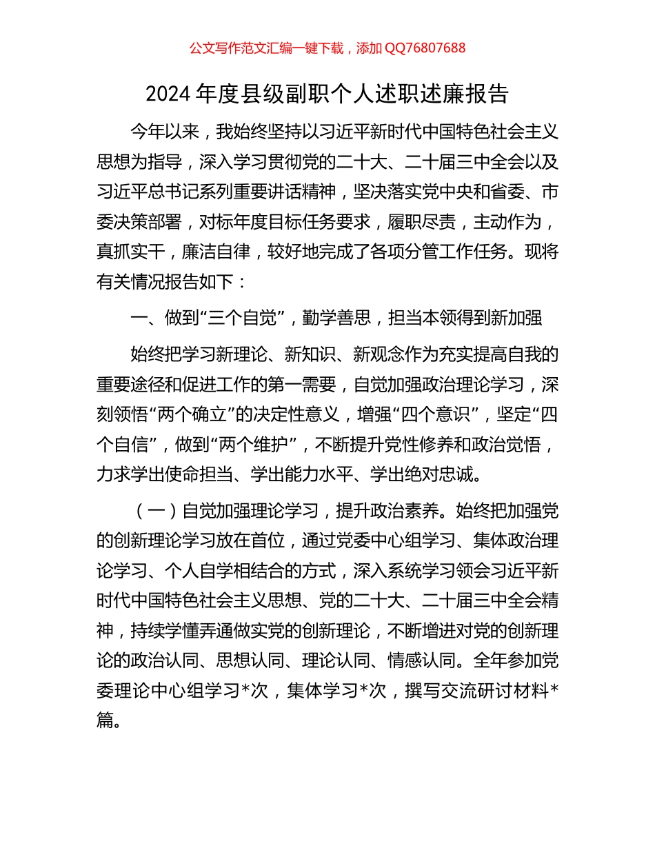 2024年度县级副职个人述职述廉报告_第1页