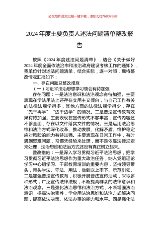 2024年度主要负责人述法问题清单整改报告