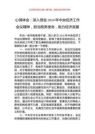 心得体会：深入领会2024年中央经济工作会议精神，担当税务使命，助力经济发展
